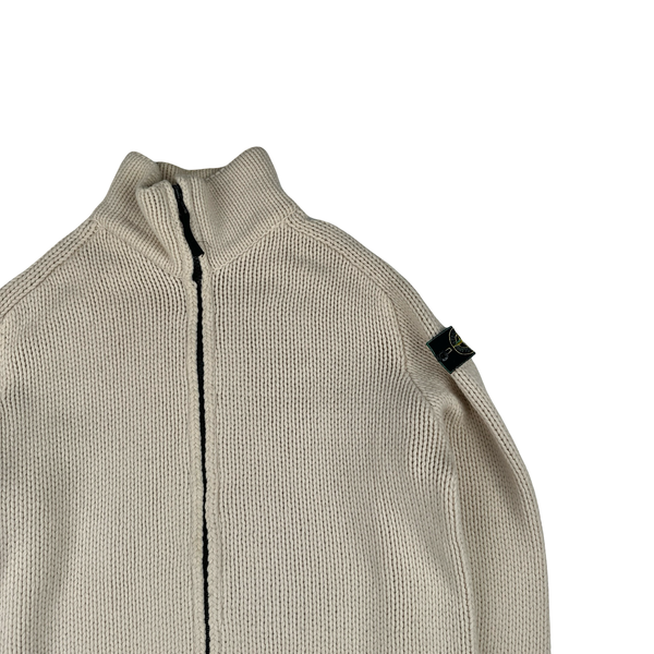 Stone Island 1997 Heavyweight Cream Zipped Thick Knit Jumper - XL