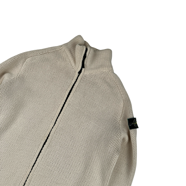 Stone Island 1997 Heavyweight Cream Zipped Thick Knit Jumper - XL