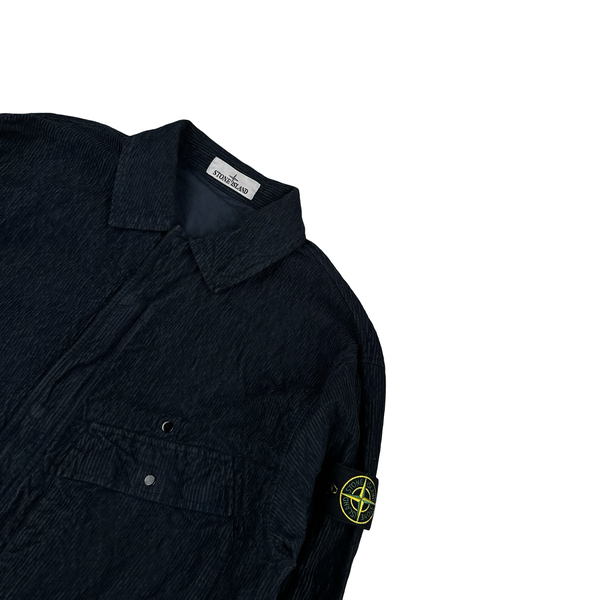 Stone Island 2025 Navy Crinkled Corduroy Zip Up Overshirt - Large