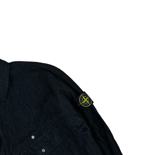 Stone Island 2025 Navy Crinkled Corduroy Zip Up Overshirt - Large