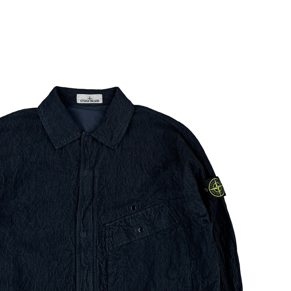 Stone Island 2025 Navy Crinkled Corduroy Zip Up Overshirt - Large