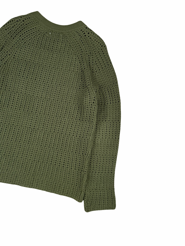 Stone Island 2022 Green Thick Woven Cotton Flax Knit Crewneck Jumper - Medium