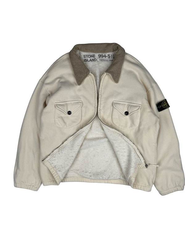 Stone Island Vintage 1994 Thermical Cream Green Edge Cotton Bomber Jacket- Large