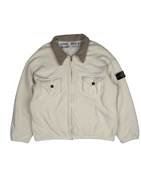 Stone Island Vintage 1994 Thermical Cream Green Edge Cotton Bomber Jacket- Large