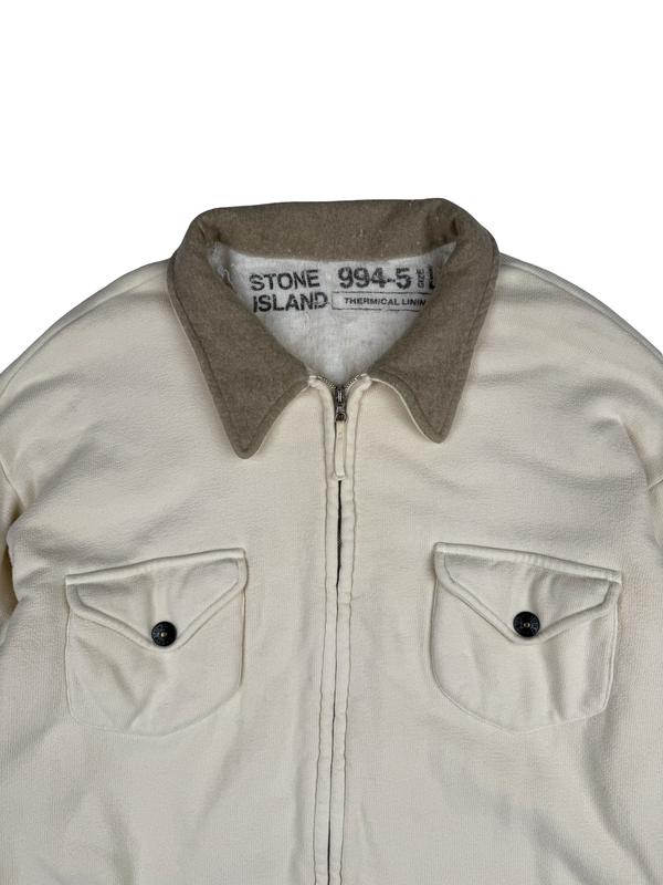Stone Island Vintage 1994 Thermical Cream Green Edge Cotton Bomber Jacket- Large