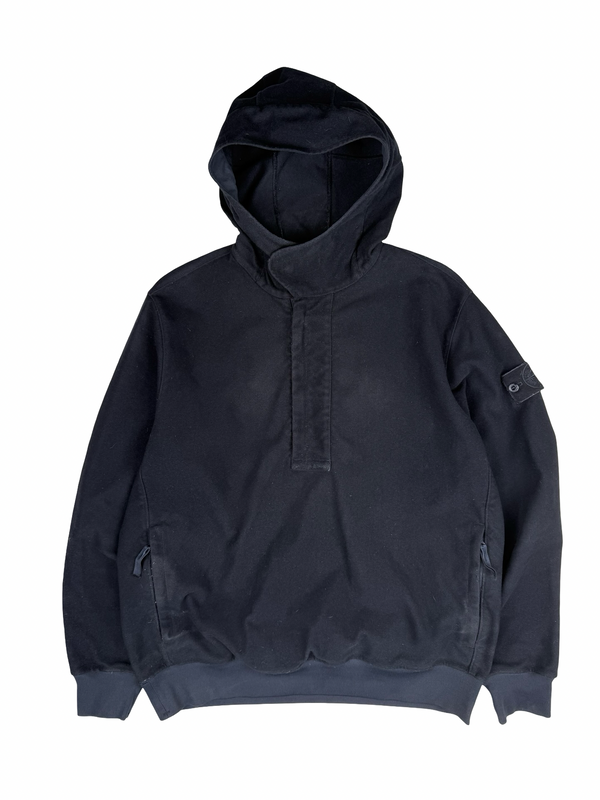 Stone Island 2021 Black Ghost Piece Flocked Pullover Hoodie - Large