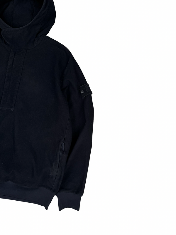 Stone Island 2021 Black Ghost Piece Flocked Pullover Hoodie - Large