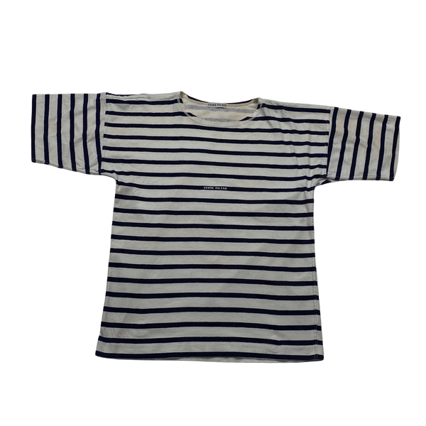 Stone Island Vintage 80's Cotton Blue Striped T Shirt - Medium