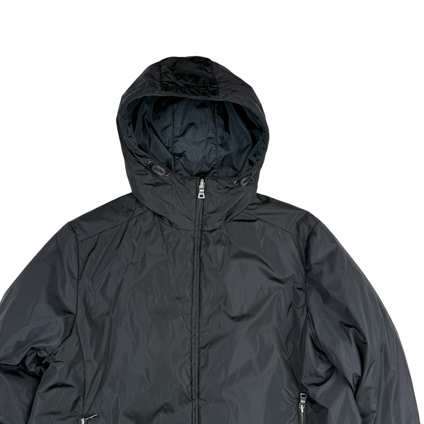 Prada Navy/Black Red Tab Reversible Nylon Lightly Padded Windbreaker Hooded Jacket - Large (50)