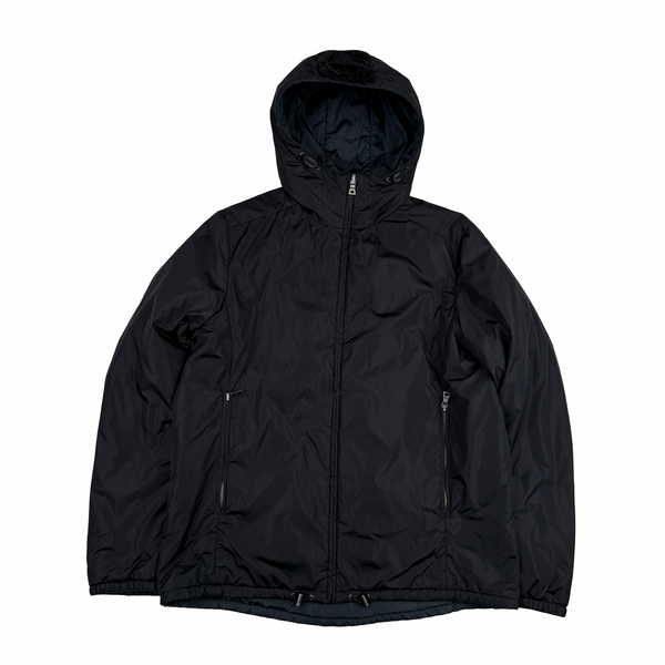 Prada Navy/Black Red Tab Reversible Nylon Lightly Padded Windbreaker Hooded Jacket - Large (50)