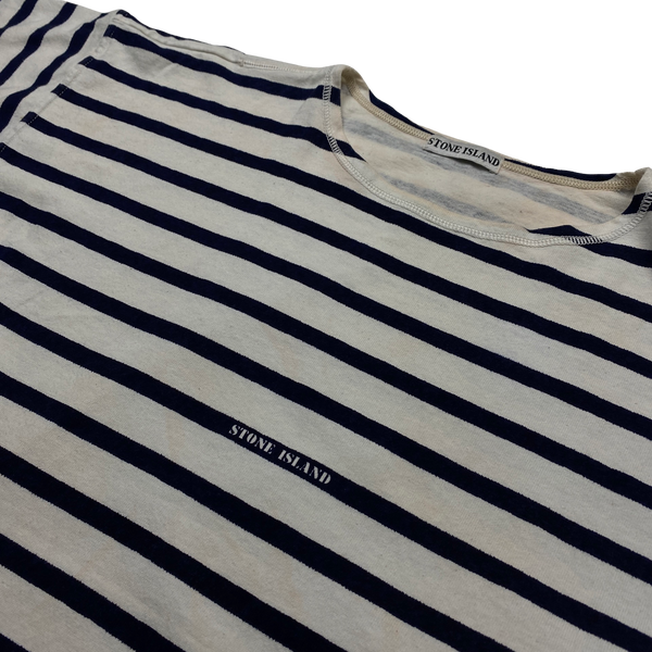 Stone Island Vintage 80's Cotton Blue Striped T Shirt - Medium