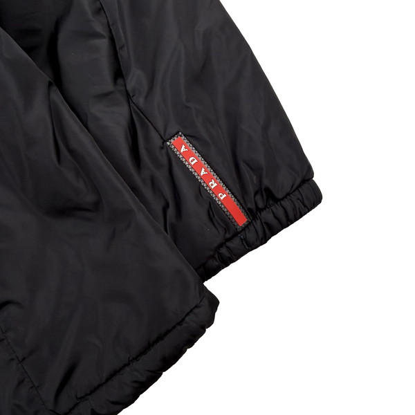 Prada Navy/Black Red Tab Reversible Nylon Lightly Padded Windbreaker Hooded Jacket - Large (50)