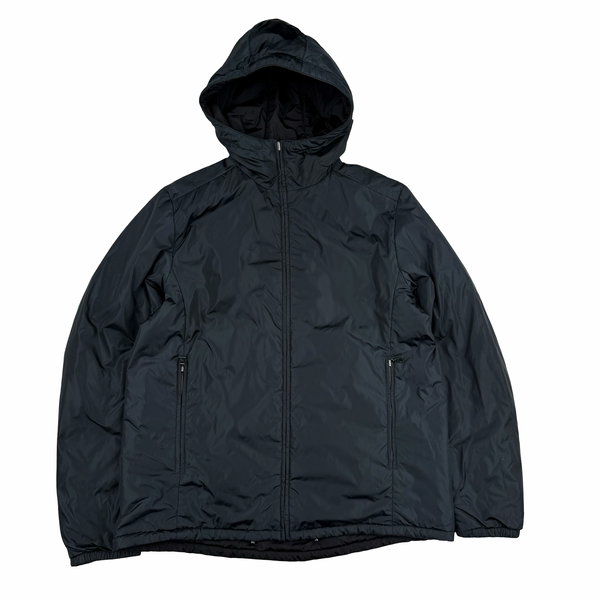 Prada Navy/Black Red Tab Reversible Nylon Lightly Padded Windbreaker Hooded Jacket - Large (50)