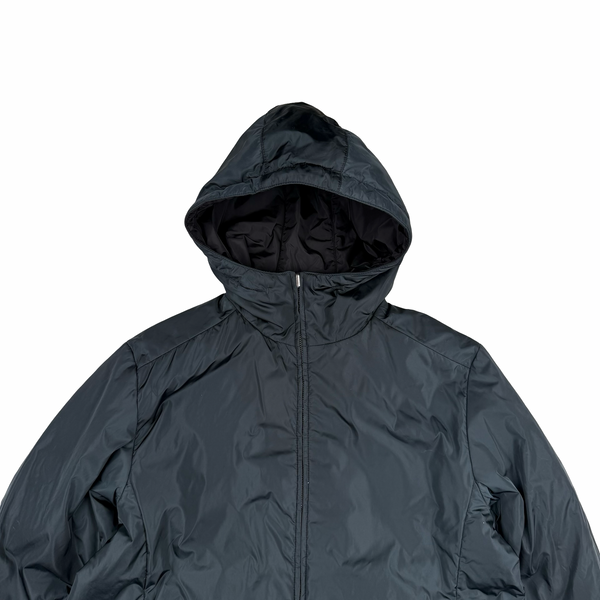 Prada Navy/Black Red Tab Reversible Nylon Lightly Padded Windbreaker Hooded Jacket - Large (50)
