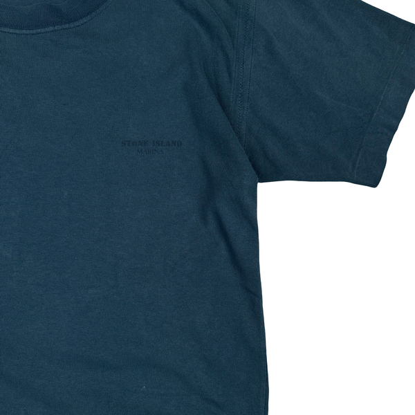 Stone Island Marina Spellout Vintage Blue Cotton T-Shirt - Small