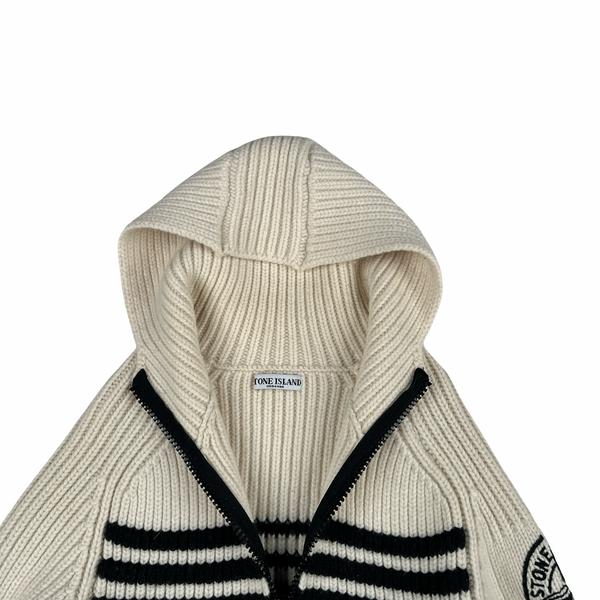 Stone Island 2005 Heavyweight Wool Knit Embroidered Cardigan - Medium