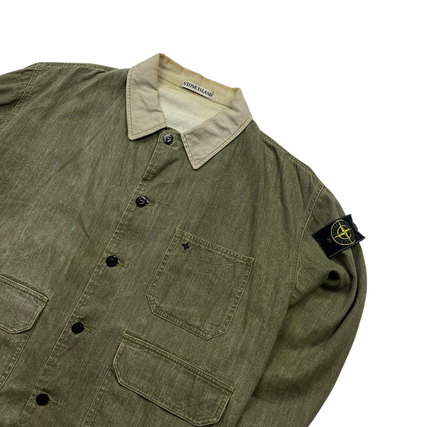 Stone Island 80's Vintage Green Cotton Canvas Button Up Jacket - Small