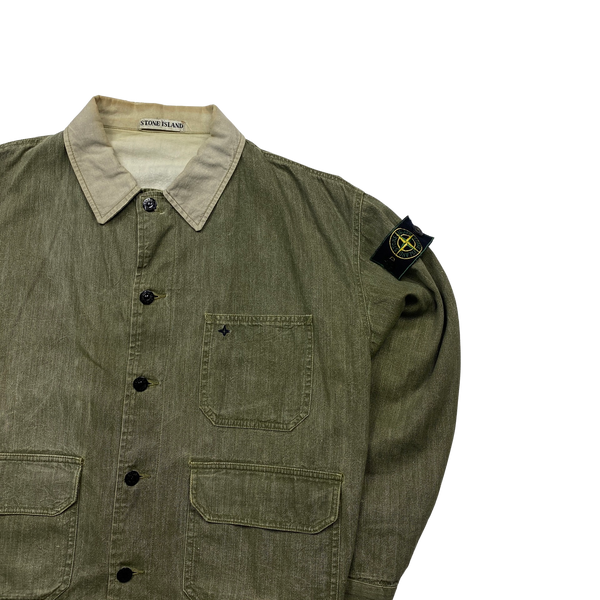 Stone Island 80's Vintage Green Cotton Canvas Button Up Jacket - Small