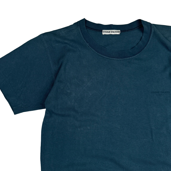 Stone Island Marina Spellout Vintage Blue Cotton T-Shirt - Small