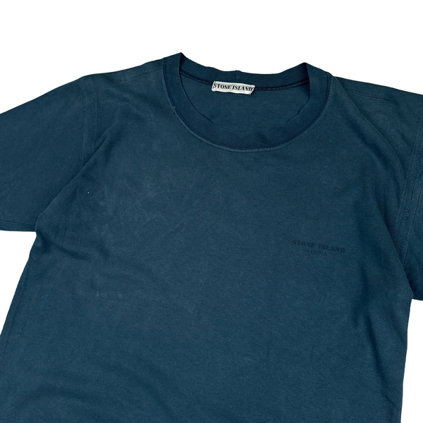 Stone Island Marina Spellout Vintage Blue Cotton T-Shirt - Small