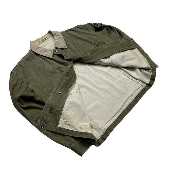 Stone Island 80's Vintage Green Cotton Canvas Button Up Jacket - Small