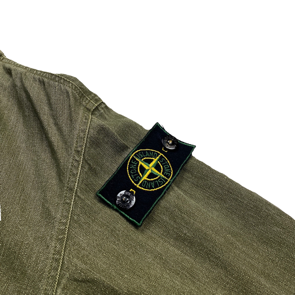 Stone Island 80's Vintage Green Cotton Canvas Button Up Jacket - Small