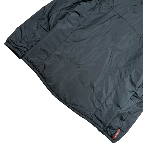 Prada Navy/Black Red Tab Reversible Nylon Lightly Padded Windbreaker Hooded Jacket - Large (50)