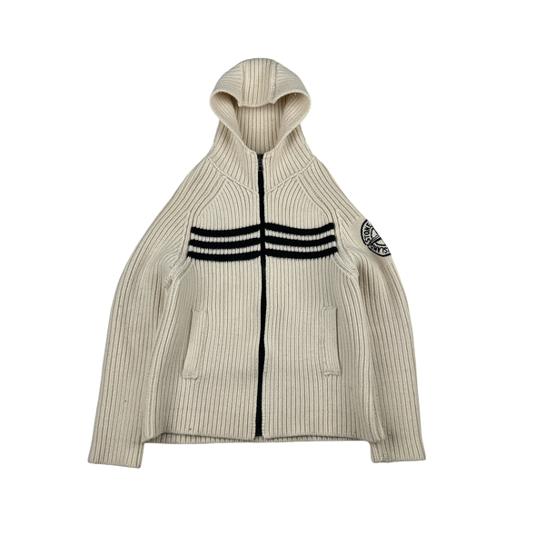 Stone Island 2005 Heavyweight Wool Knit Embroidered Cardigan - Medium