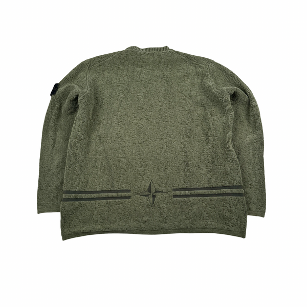 Stone Island 2020 Green Logo Chenille Wool Crewneck Knitted Jumper - XXL