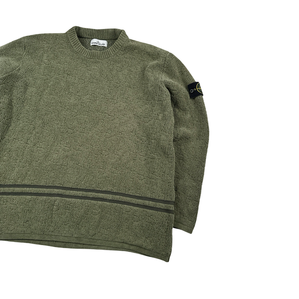 Stone Island 2020 Green Logo Chenille Wool Crewneck Knitted Jumper - XXL