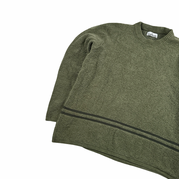 Stone Island 2020 Green Logo Chenille Wool Crewneck Knitted Jumper - XXL