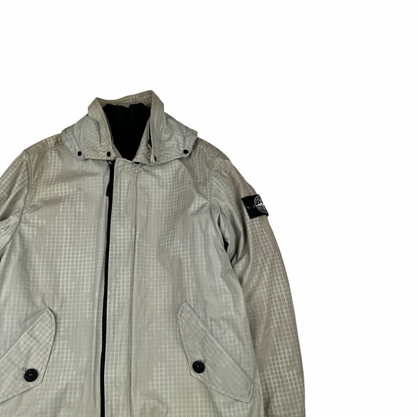 Stone Island 2017 Grid Check Camo Ice Long Jacket - Small