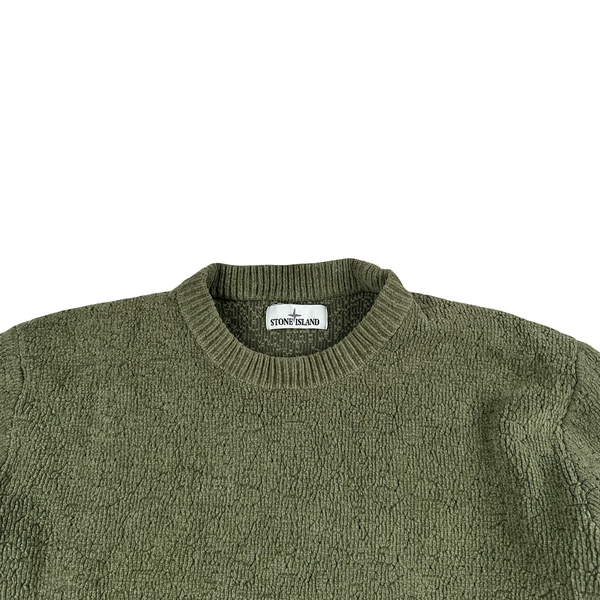 Stone Island 2020 Green Logo Chenille Wool Crewneck Knitted Jumper - XXL