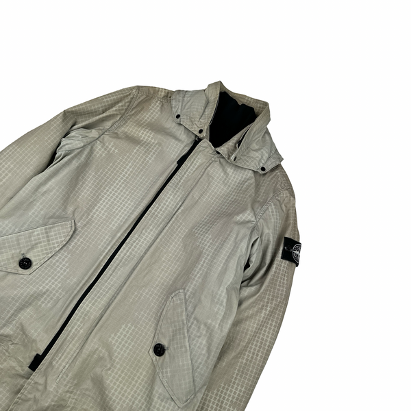 Stone Island 2017 Grid Check Camo Ice Long Jacket - Small