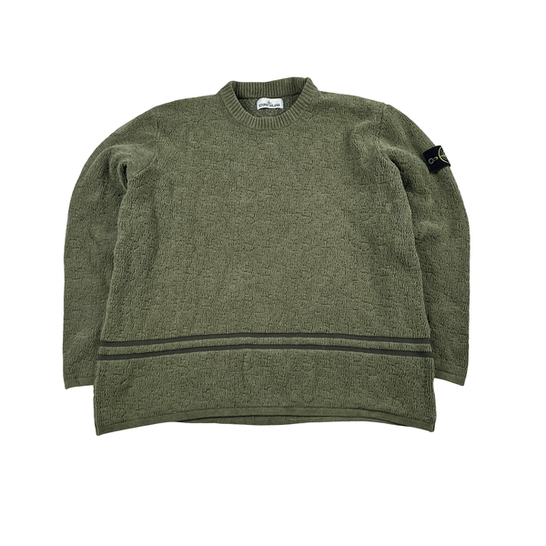 Stone Island 2020 Green Logo Chenille Wool Crewneck Knitted Jumper - XXL