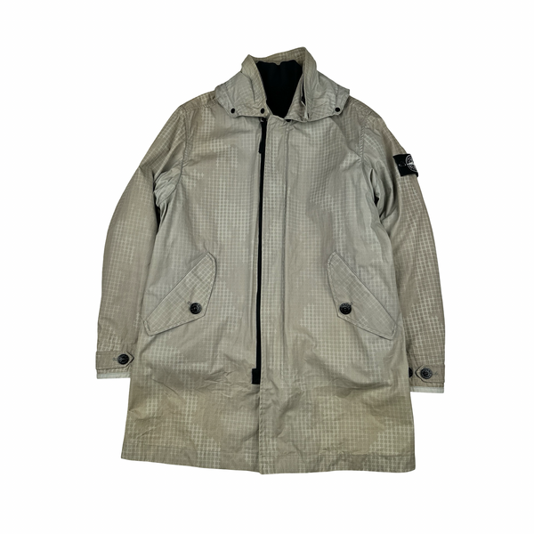 Stone Island 2017 Grid Check Camo Ice Long Jacket - Small
