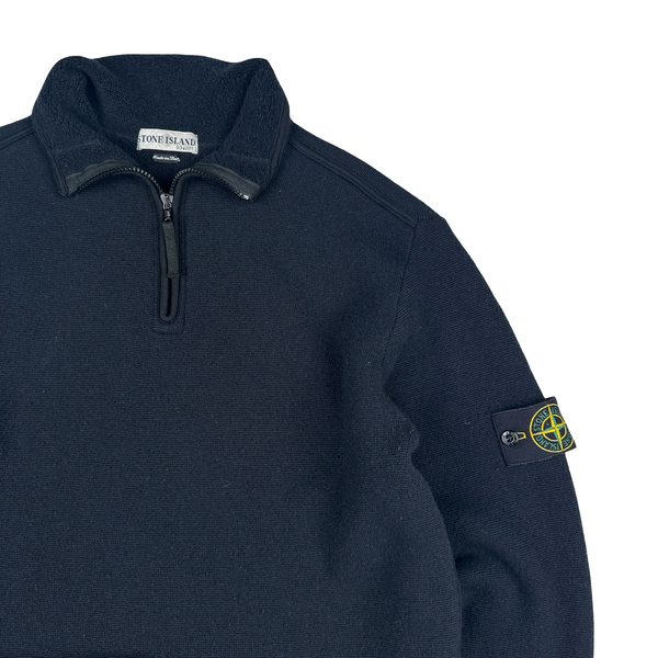 Stone Island 2002 Navy Wool Quarter Zipped Jumper - XL