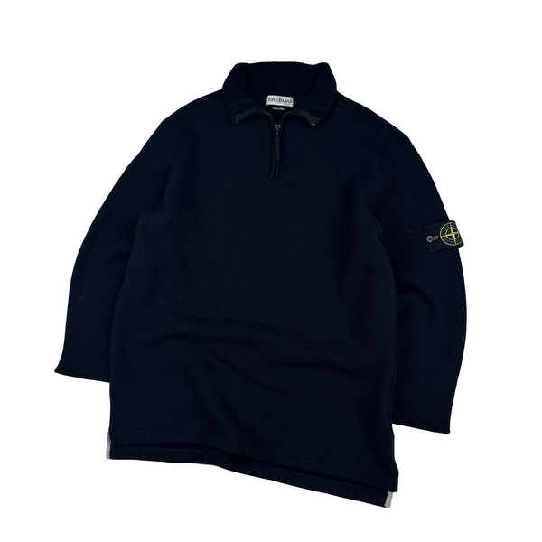 Stone Island 2002 Navy Wool Quarter Zipped Jumper - XL