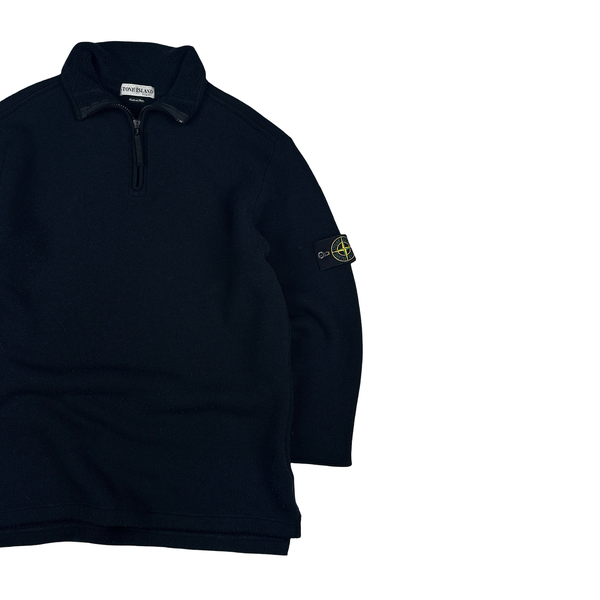 Stone Island 2002 Navy Wool Quarter Zipped Jumper - XL