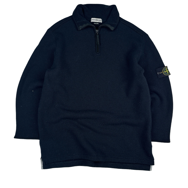 Stone Island 2002 Navy Wool Quarter Zipped Jumper - XL