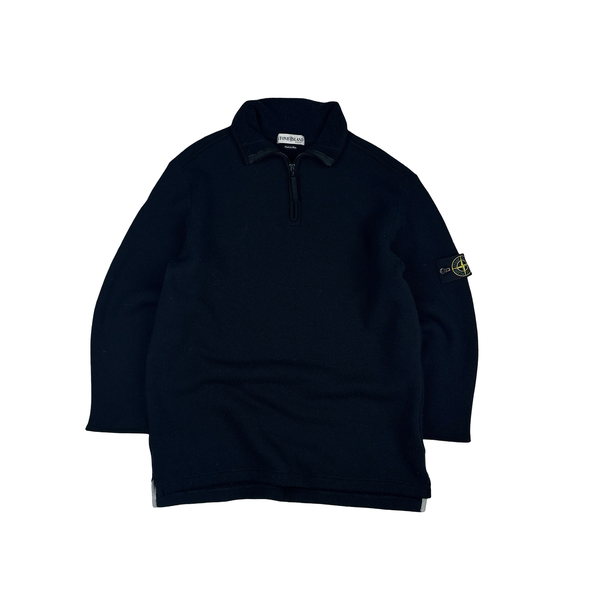 Stone Island 2002 Navy Wool Quarter Zipped Jumper - XL