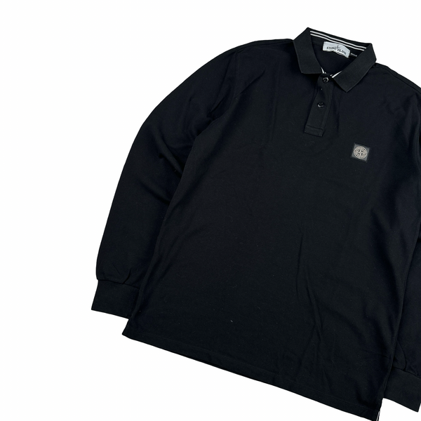 Stone Island 2015 Black Cotton Longsleeve Polo - Large