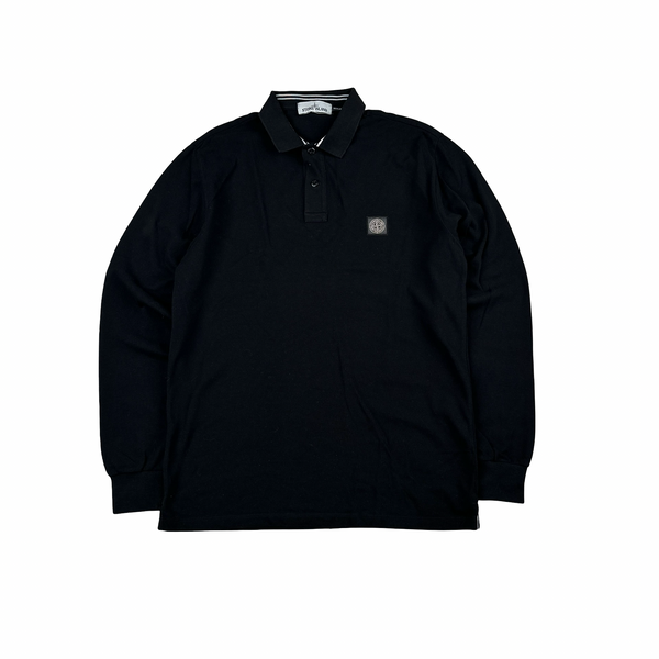 Stone Island 2015 Black Cotton Longsleeve Polo - Large