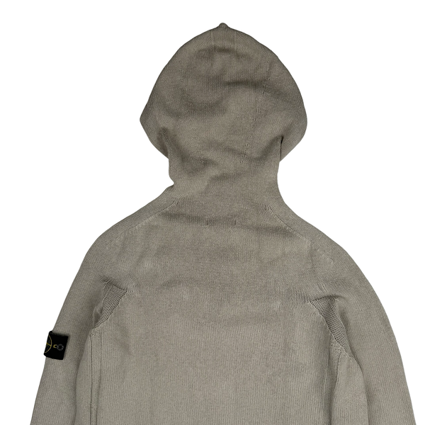 Stone Island 2003 Beige Cotton Knitted Hooded Quarter Zip Jumper - XXL