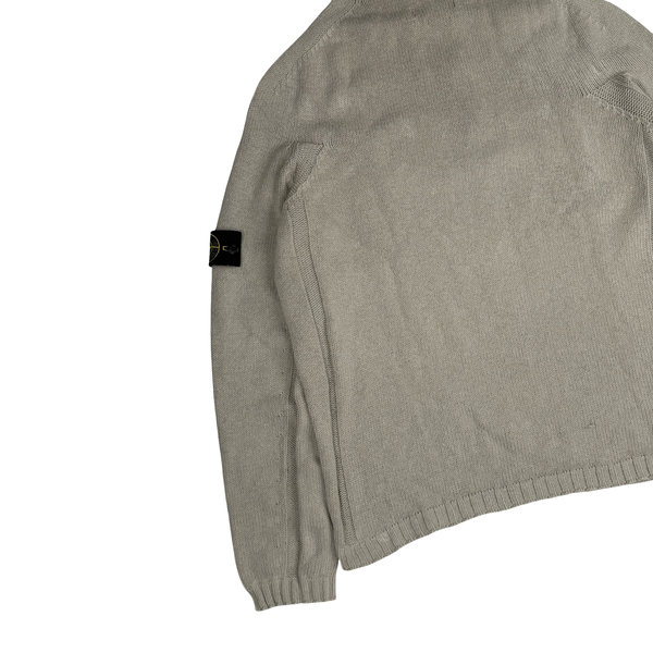 Stone Island 2003 Beige Cotton Knitted Hooded Quarter Zip Jumper - XXL
