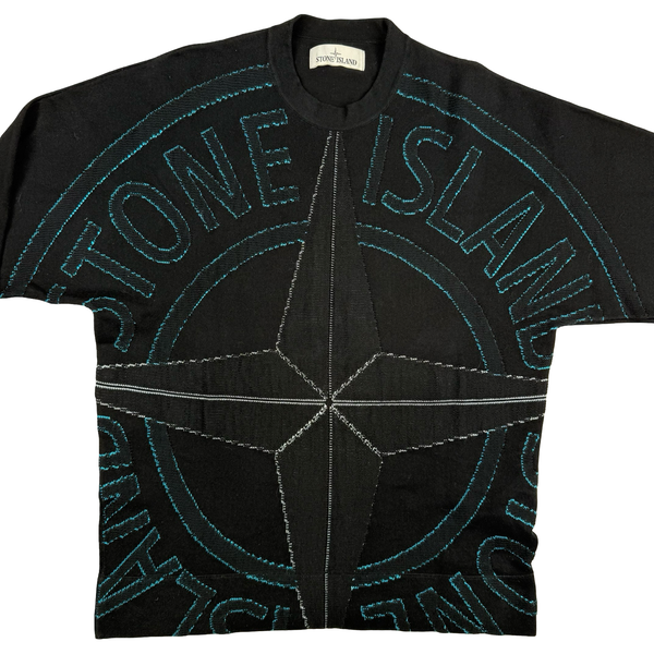 Stone Island 2021 Spellout Compass Knit Crewneck Sweater - Small