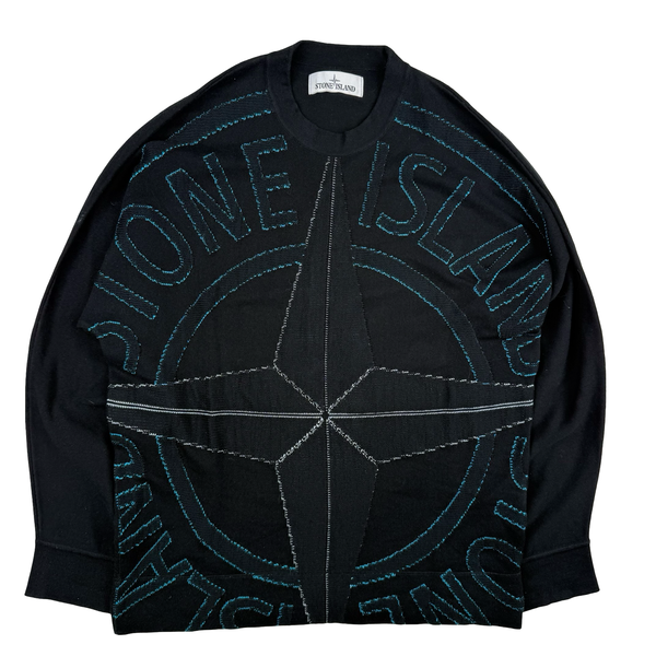 Stone Island 2021 Spellout Compass Knit Crewneck Sweater - Small