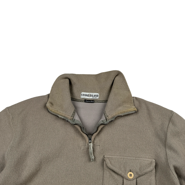 Stone Island 2001 Beige Wool Blend Vintage Ribbed High Neck Jumper - Large