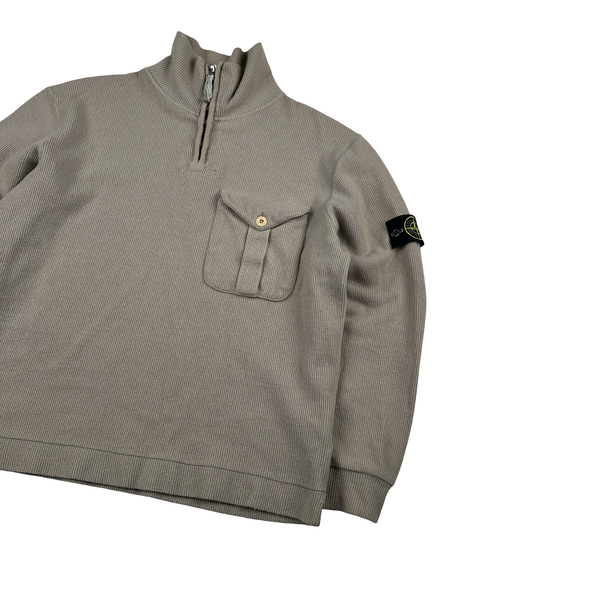 Stone Island 2001 Beige Wool Blend Vintage Ribbed High Neck Jumper - Large