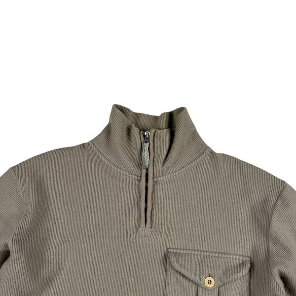 Stone Island 2001 Beige Wool Blend Vintage Ribbed High Neck Jumper - Large